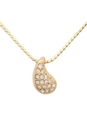 Christian Dior Gold Teardrop Rhinestone Pendant Necklace - Women Jewelry